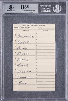 1954 Ernie Banks Rookie Season Chicago Cubs Lineup Card From 9/21/1954 Signed By Stan Hack (Beckett)